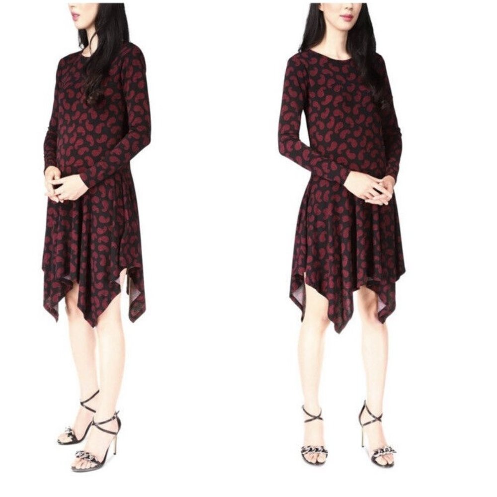 MICHAEL Michael Kors Printed Handkerchief-Hem Dress Dark Ruby P/L